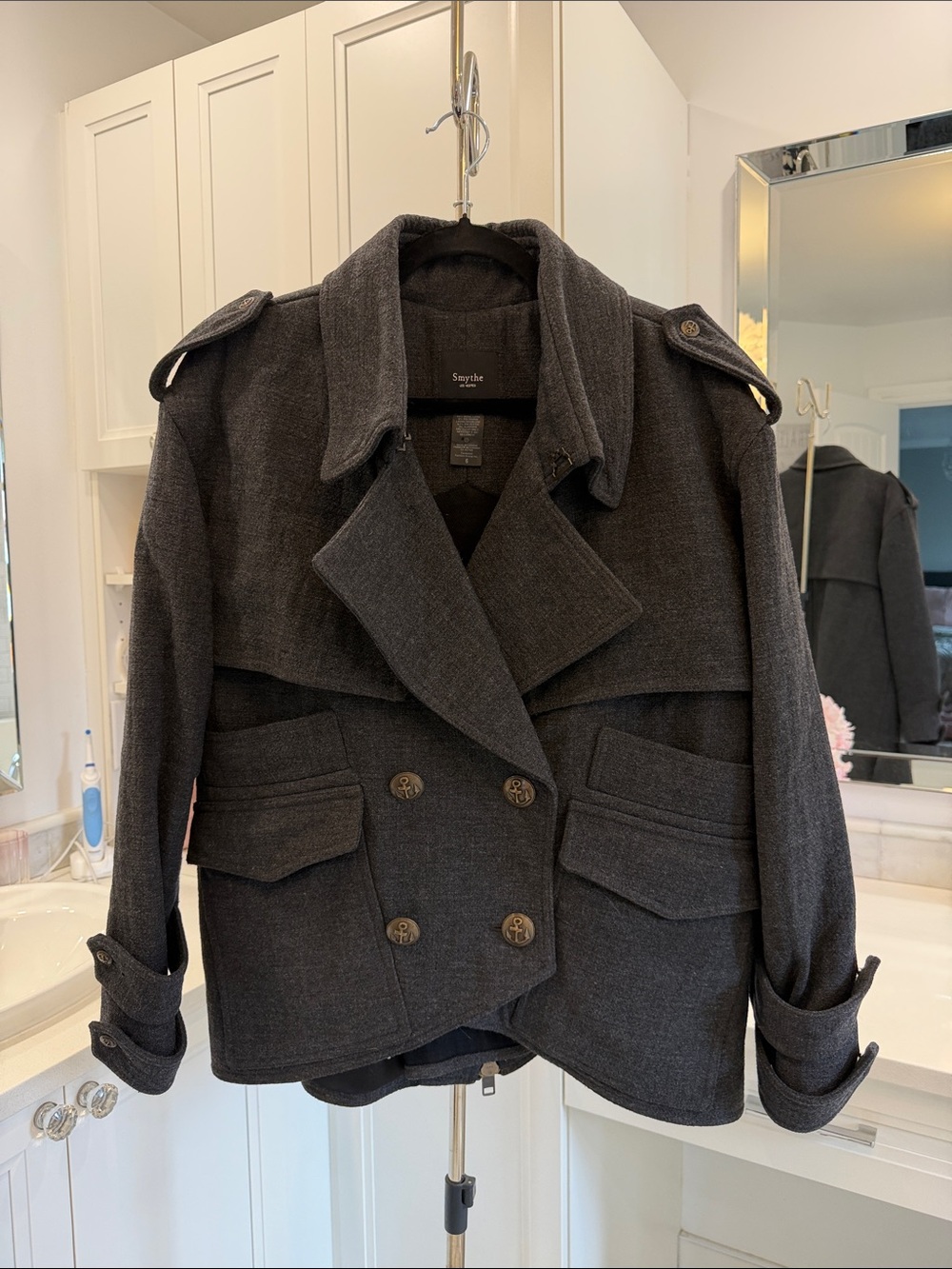 Smythe Dark Gray Double-Breasted Wool Pea Coat